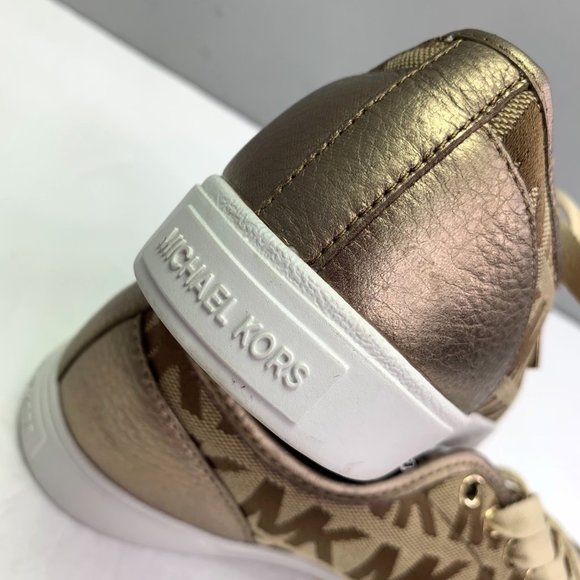 Michael Kors Signature Sneakers Gold size 7 Lace Up Logo Print HX16F - Picture 10 of 10